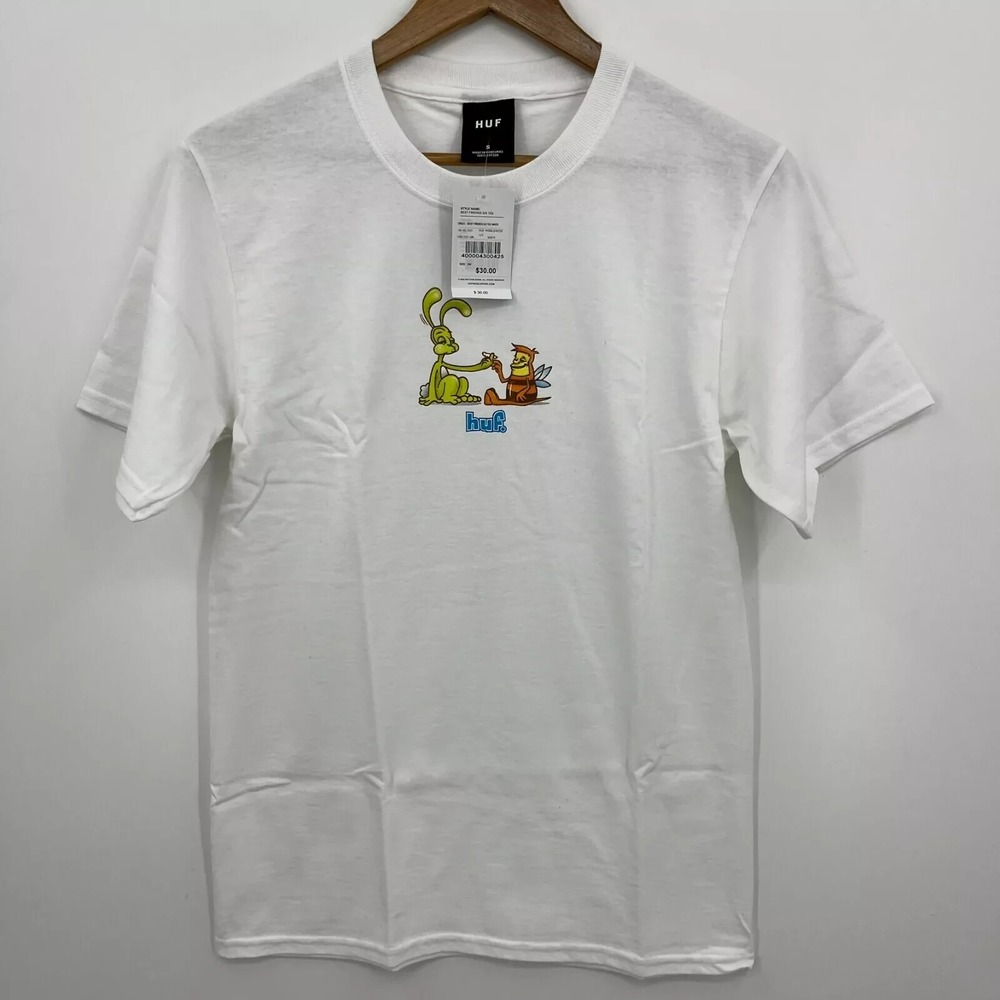 HUF Best Friends SS Tee Mens Small White Graphic T-Shirt TS01335-100 NEW